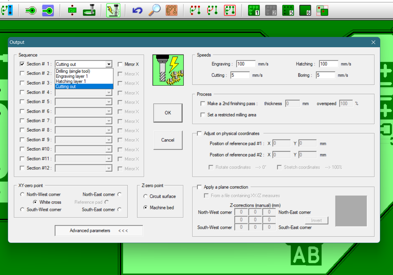 CopperCAM toolpath output data settings